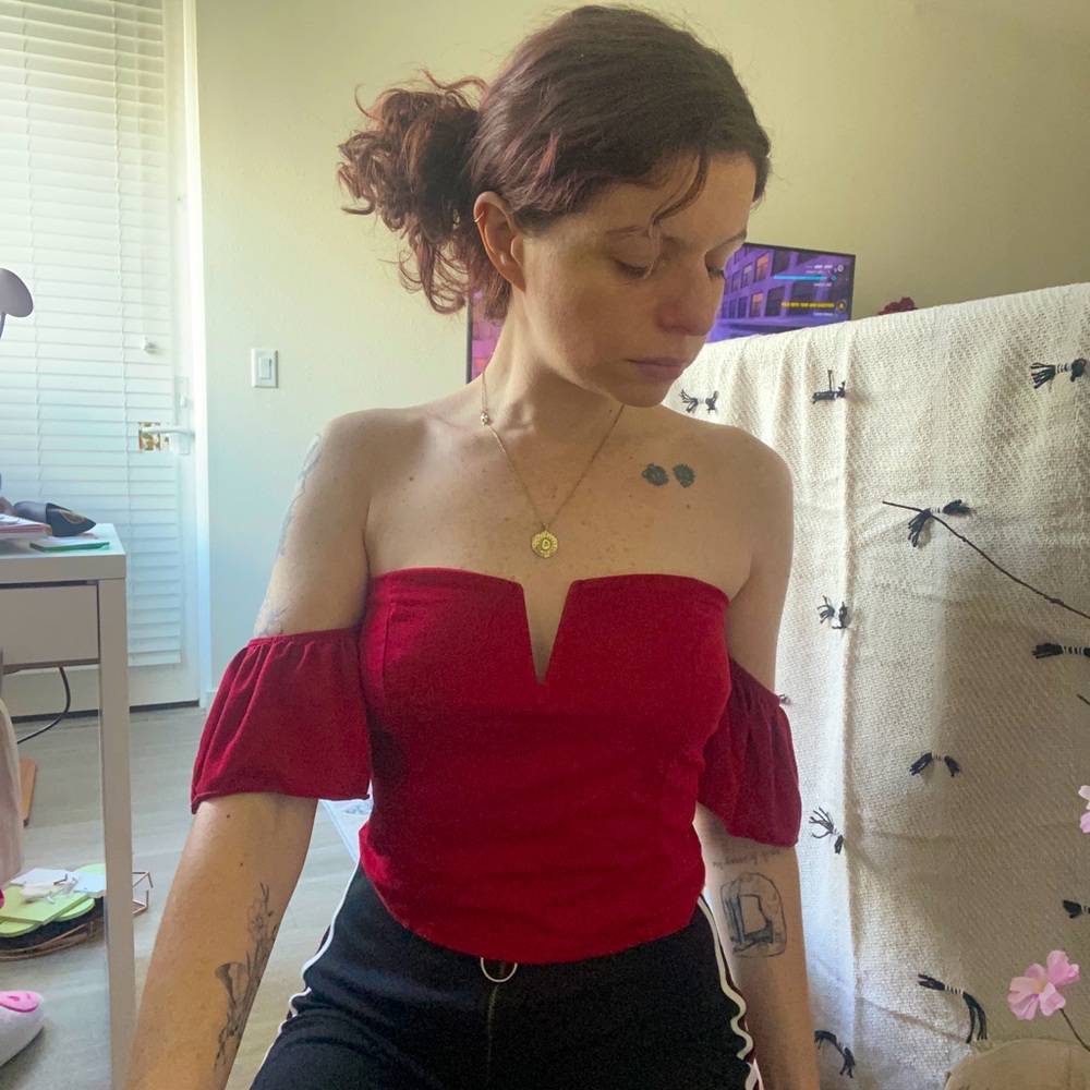 Red suede crop top